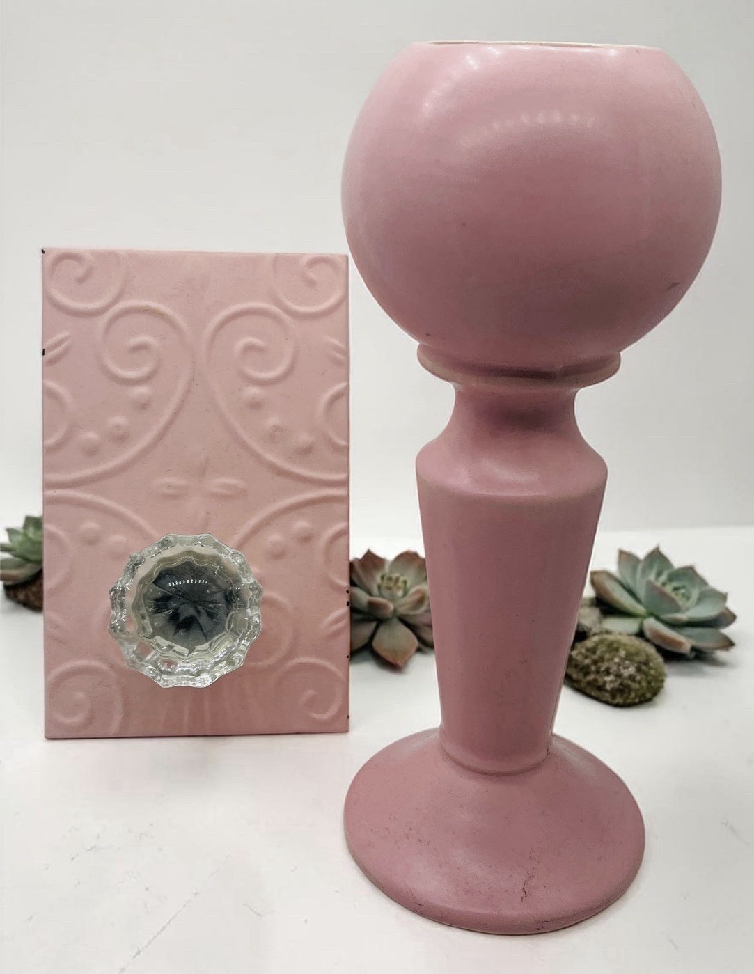 Vintage Lot 2 Shabby Pink Home Decor Cottage Farmhouse Wall Hook, Pottery Vase