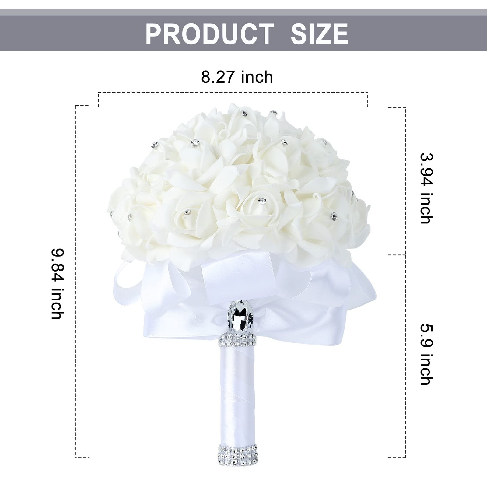 White Wedding Bouquet Crystal Roses Artificial Bridal Flowers Party Church
