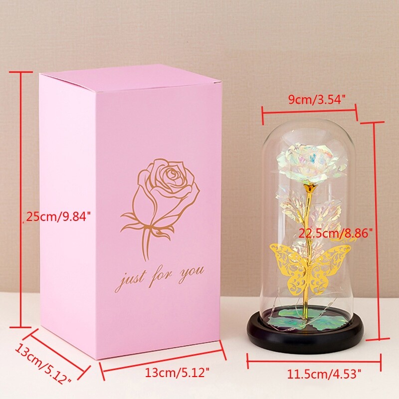 Forever Flower Gold Foil Rose Flowers in Glass Dome LED Light Valentine s Day