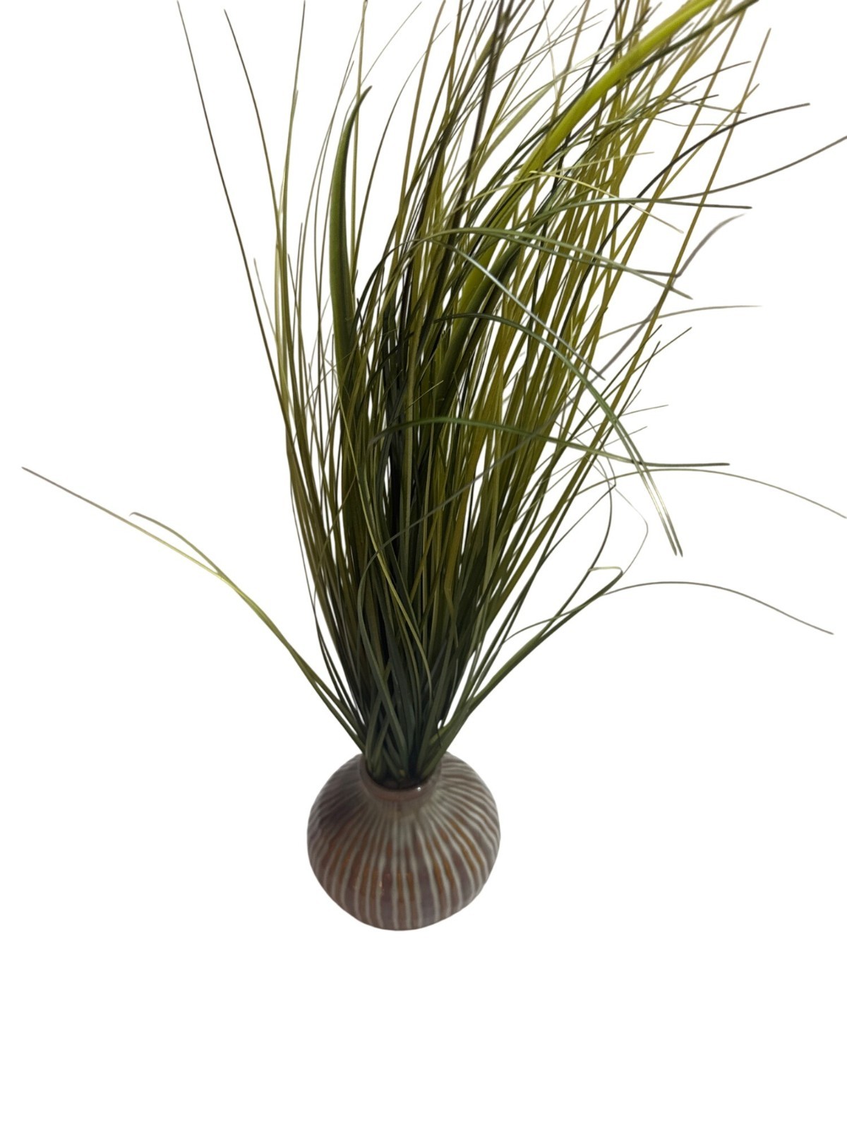 Artificial Grass In Striped Ceramic Vase Decorative Accent Greenery Arrangement