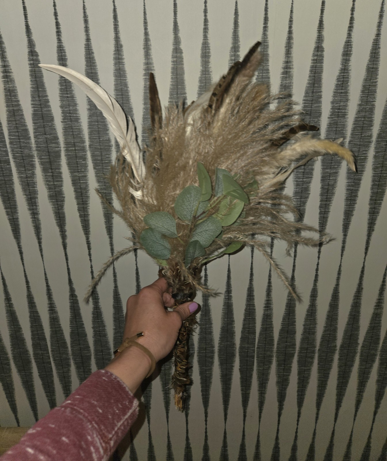 Handmade Boho Pampas & Feather Faux Floral Bouquet | Rustic Farmhouse Decor New