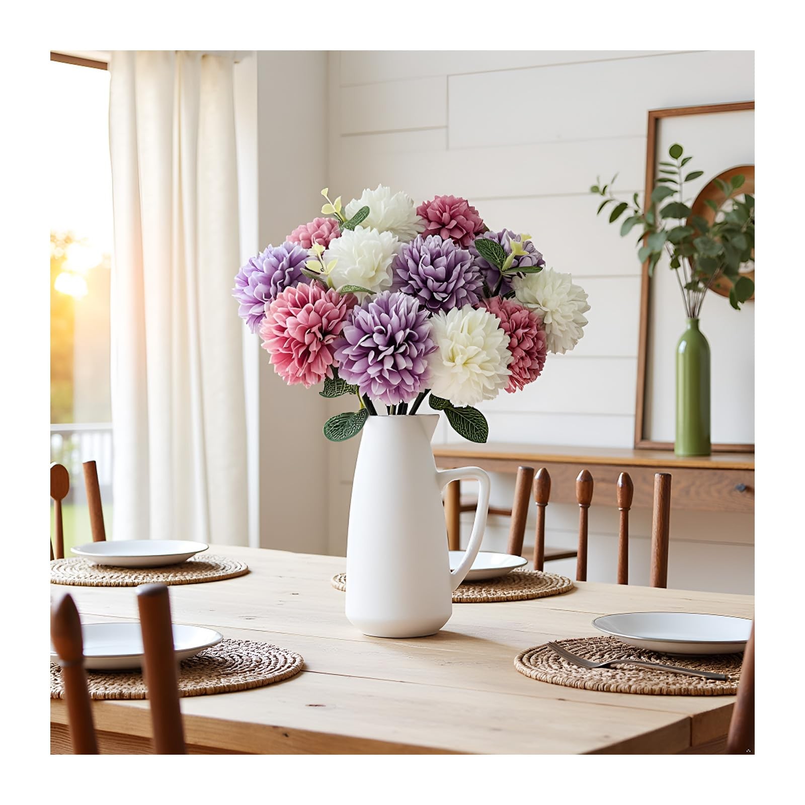 Artificial Silk Chrysanthemums with Eucalyptus, 12″ Faux Mums