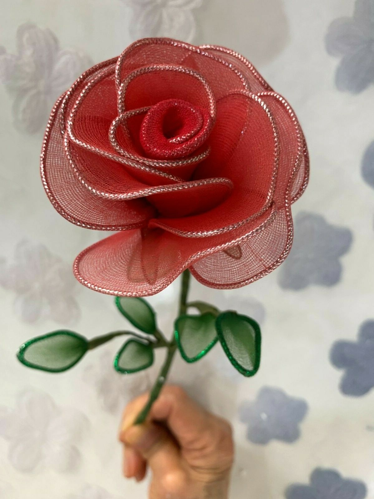 1pcs Rose Flower Thai Cherry Nylon Fabric Artificial Handmade Decorate Hang Vase