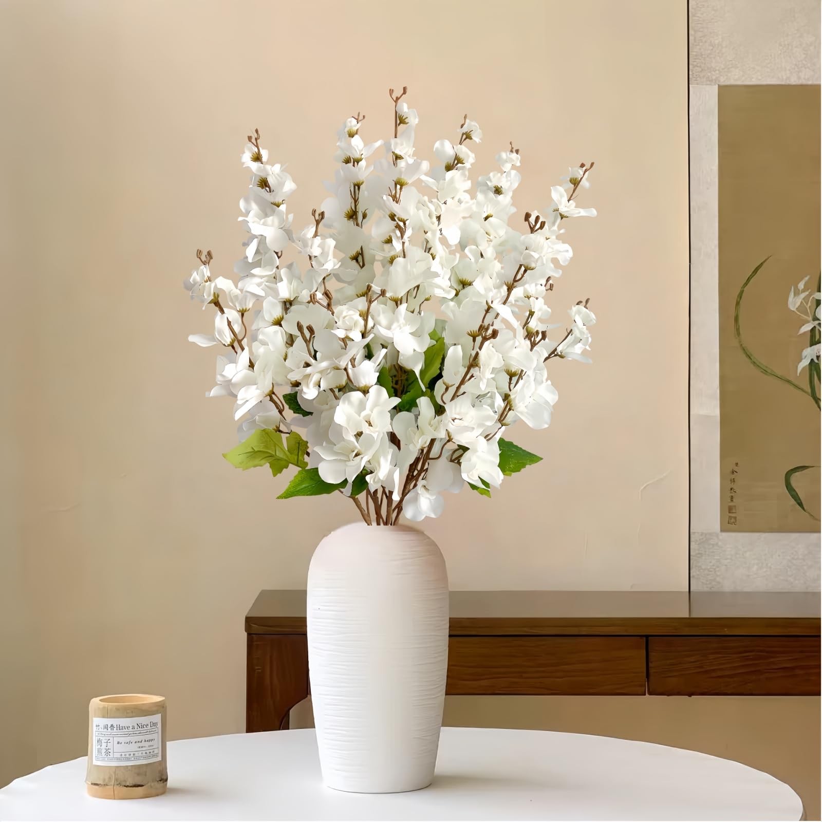 6 PCS White Delphinium Artificial Flowers Tall Floor Vase Floral Arrangements