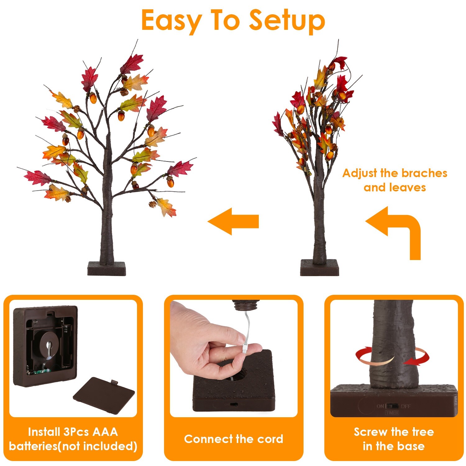 2PACK 24″ Artificial Lighted Maple Tree Warm White Fall Decorations Home Decor