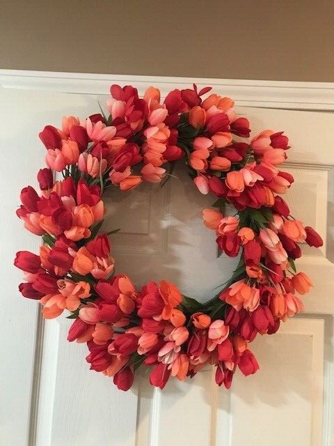 Spring floral Tulip wreath 20″ Dia. Yellow, Pink, purple, red, Orange Available