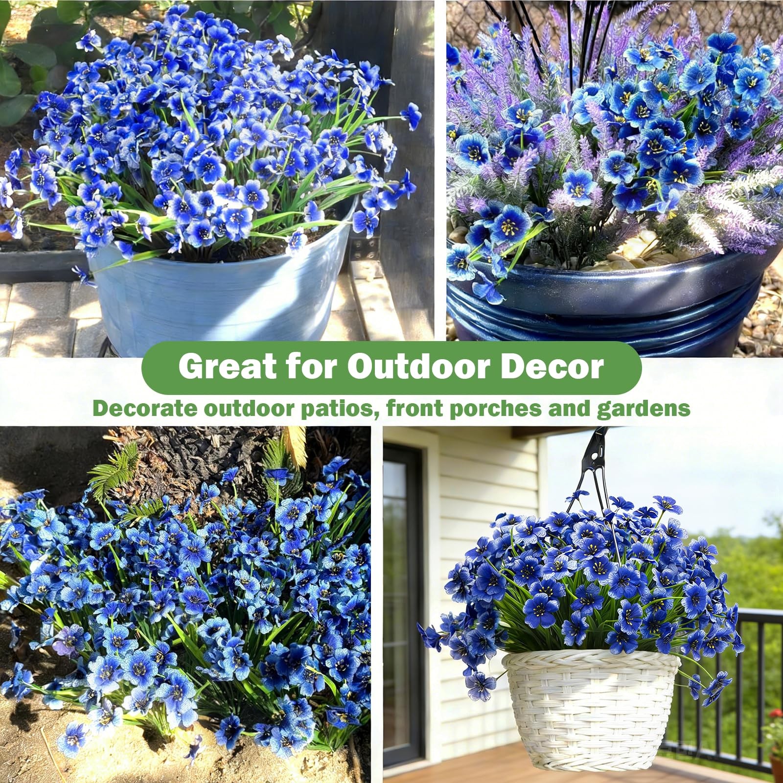 Artificial Flowers Outdoor Blue – 24 Bundles, 5 Branches 18 Heads, 11-14.6″