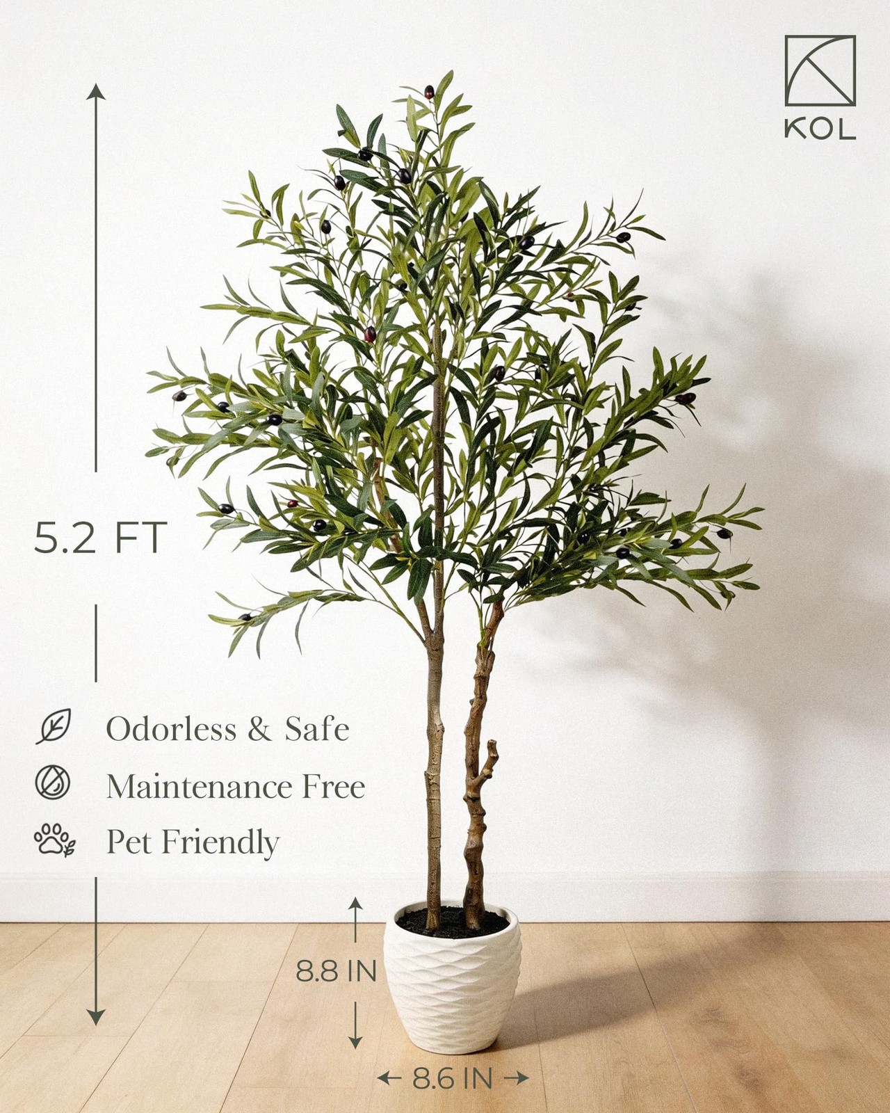 5.2ft Artificial Olive Tree Indoor, Tall Faux Olive Trees, Fake Olive Tree Fl…