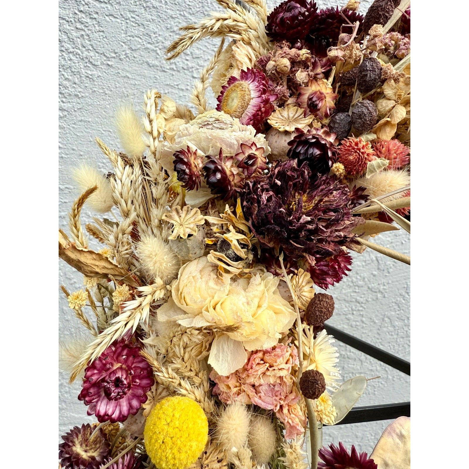 Organic Dried Floral Wreath 15″ Ranunculus, Dahlia, Seed Pods, Handmade Crafty