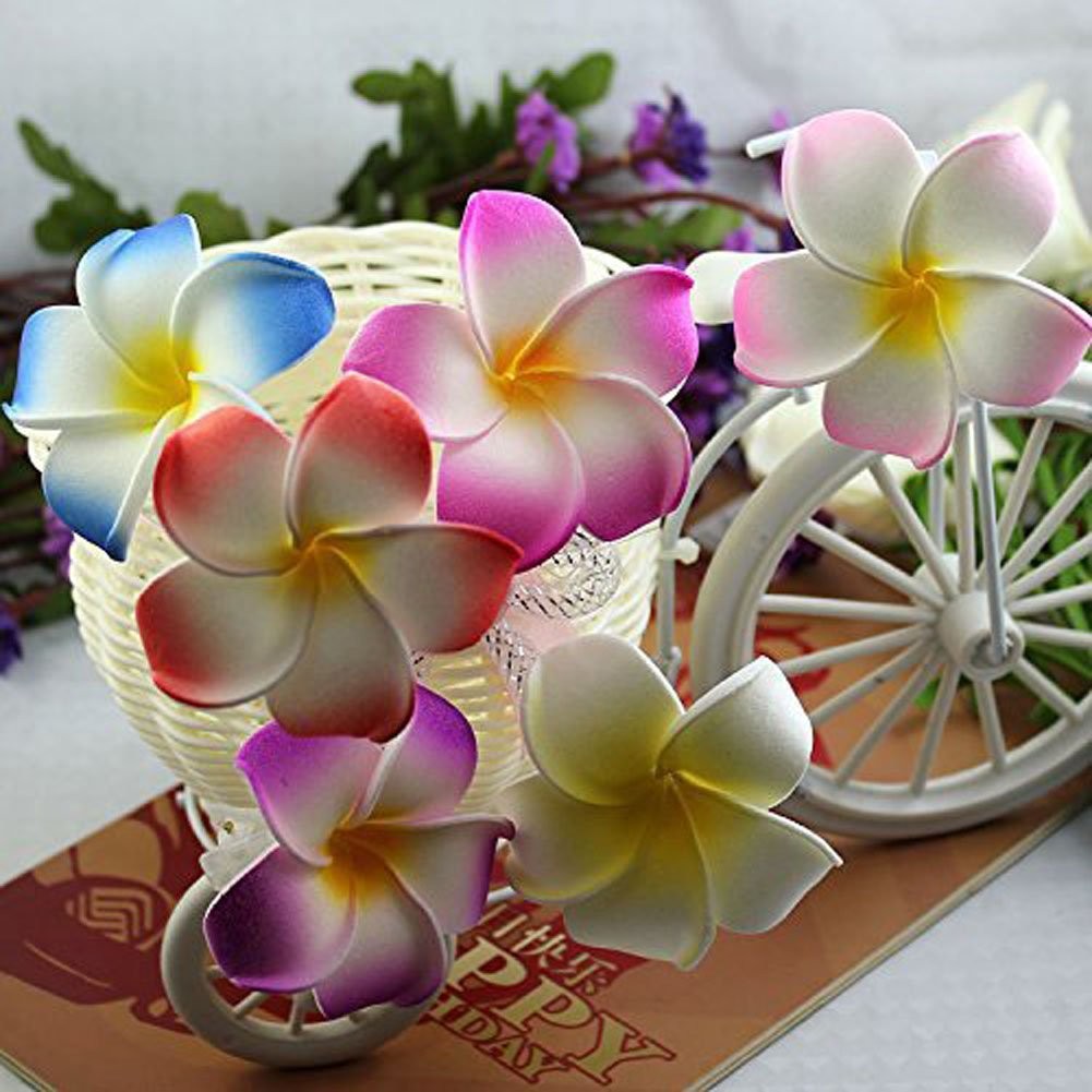 100pcs Mixed Colors Foam Hawaiian Frangipani Artificial Plumeria Flower Petals C