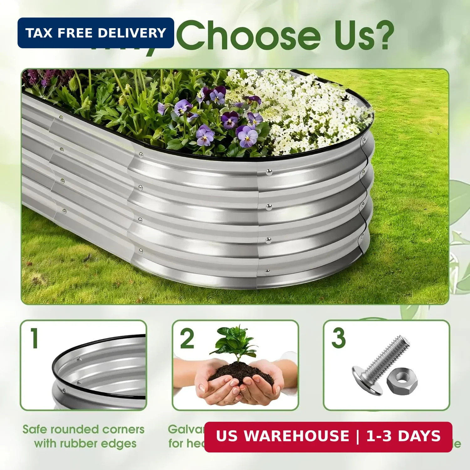 NEWBULIG Galvanized Raised Garden Bed Outdoor, 4x2x1ft Metal Planter Box for Veg