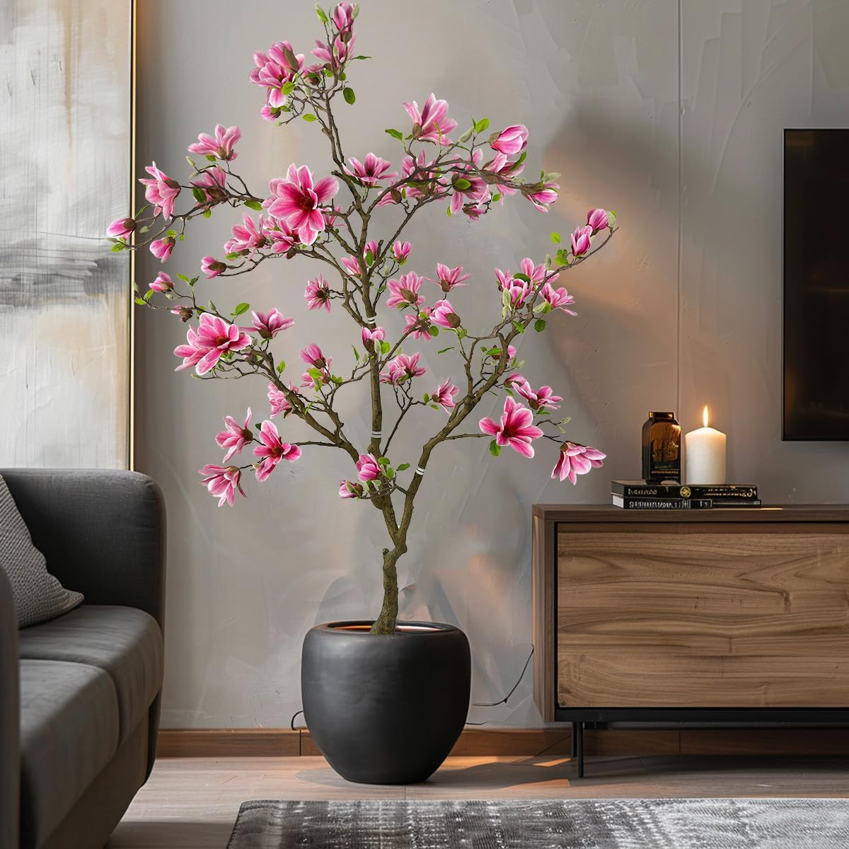 7ft Pink Artificial Magnolia Tree for Modern Home & Office Decor