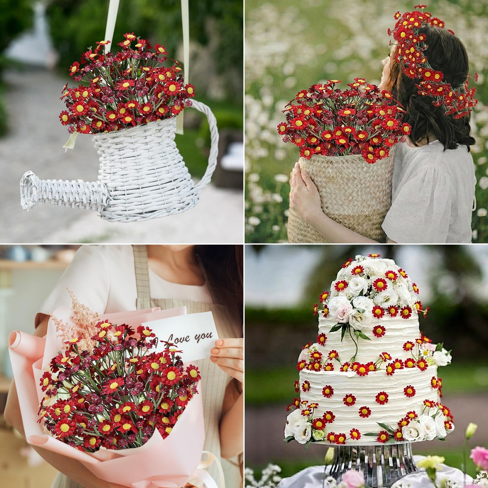 Small Daisy Flowers Artificial Wildflowers Chamomile Red 18 Pcs