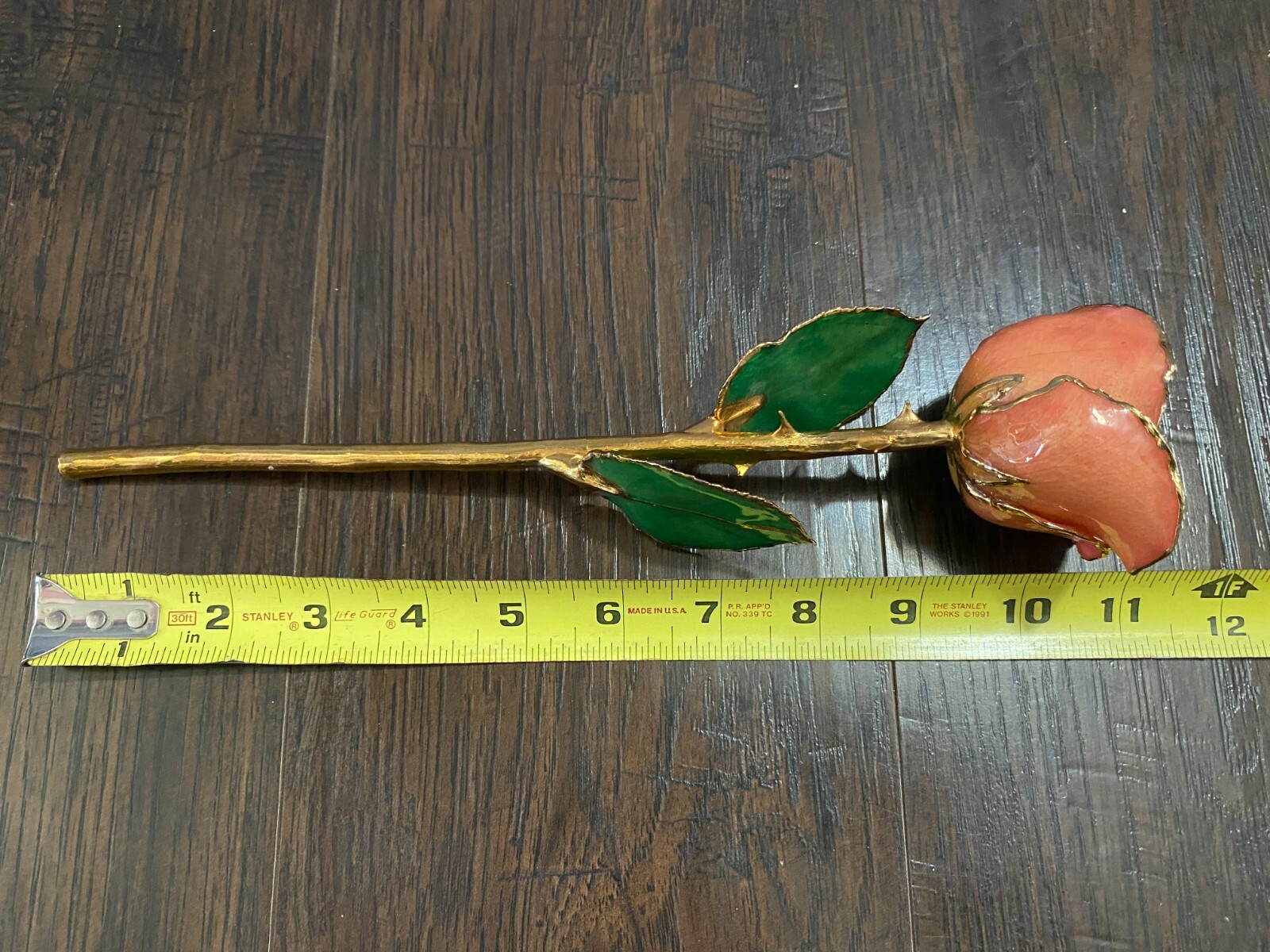 Lacquer Dipped 24 Karat Gold Trim Rose Gold-Tone Pink / Orange Color