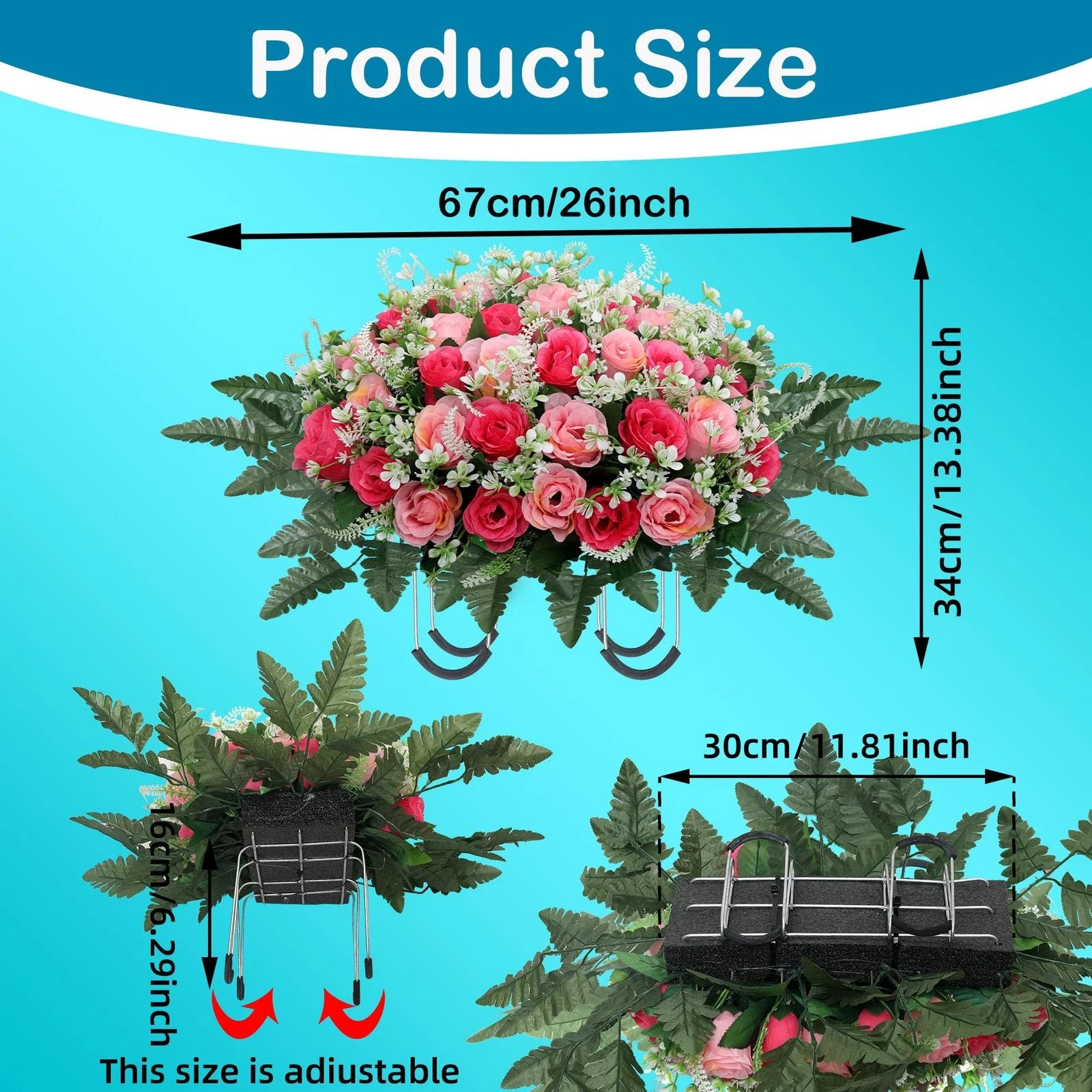 Headstone Flower Saddle,Large Artificial Cemetery Flowers for Grave,Cemetery …