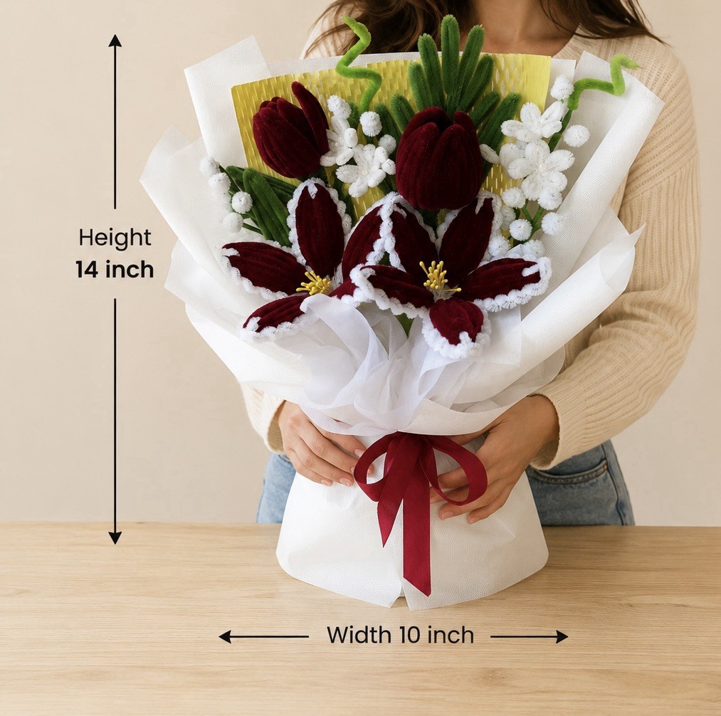 Artificial Flower Bouquet Red White Green Yellow Plastic 14in x 10in