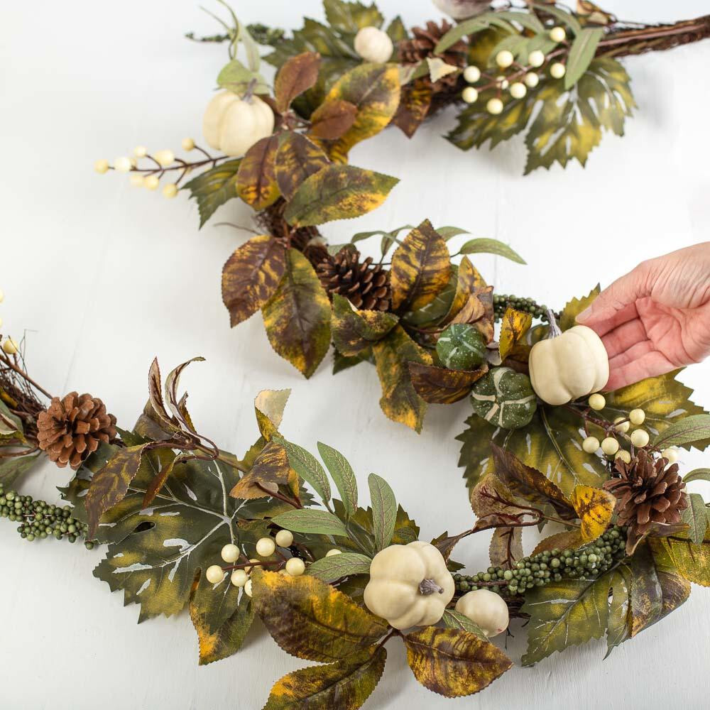 54″ Artificial White Pumpkin and Pinecone Fall Garland