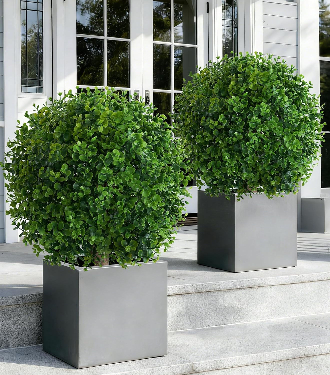 Set of 2 UV Resistant Artificial Eucalyptus Topiary Balls for Outdoor Decor