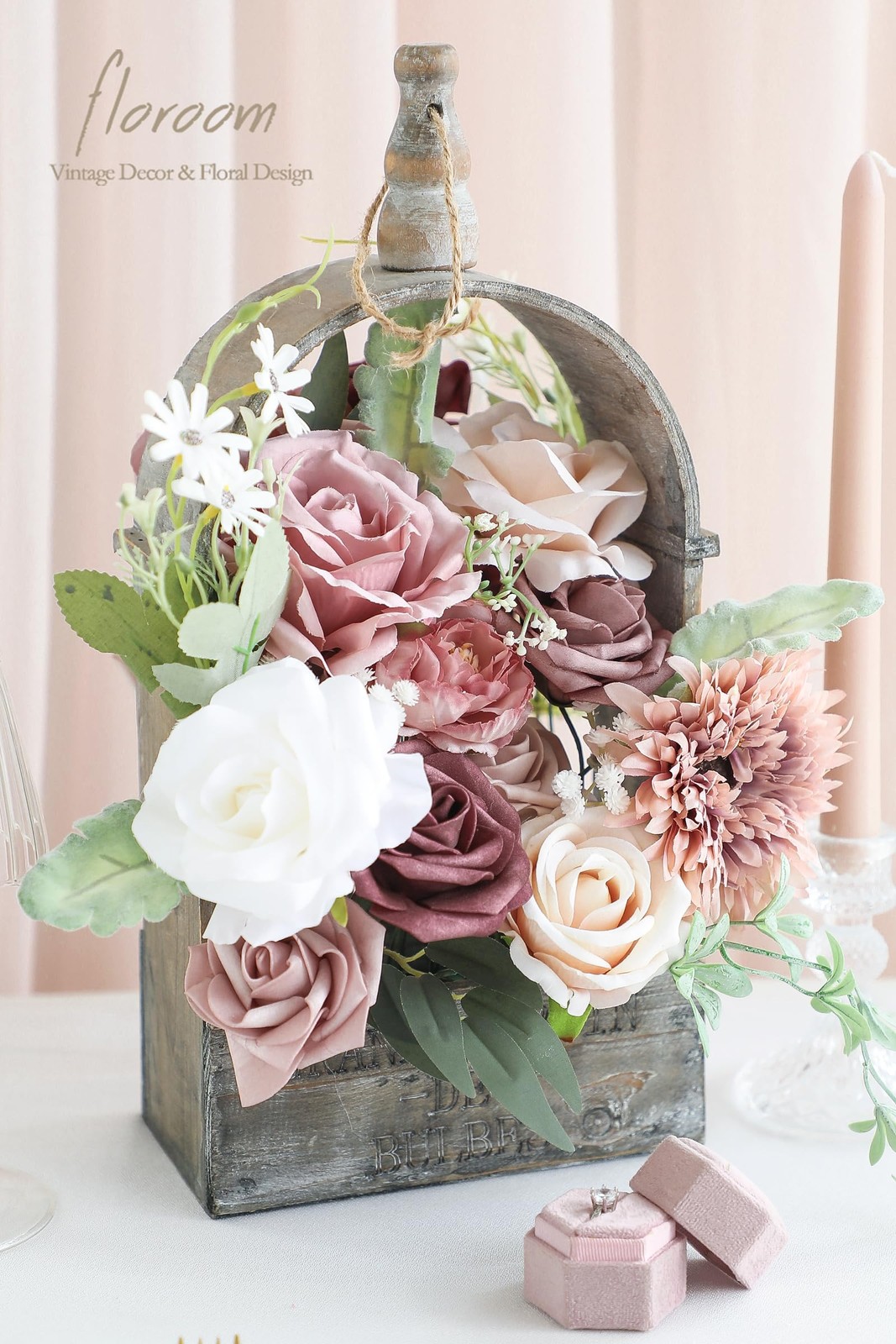 Dusty Rose Mauve Artificial Flowers Fake Roses Peony and Greenery Combo Box S…