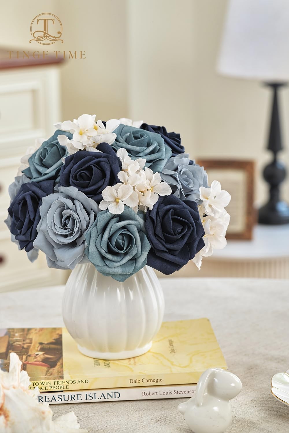 TINGE TIME Navy Blue Artificial Flowers Combo Box Set, Gradient Color Fake Flowe