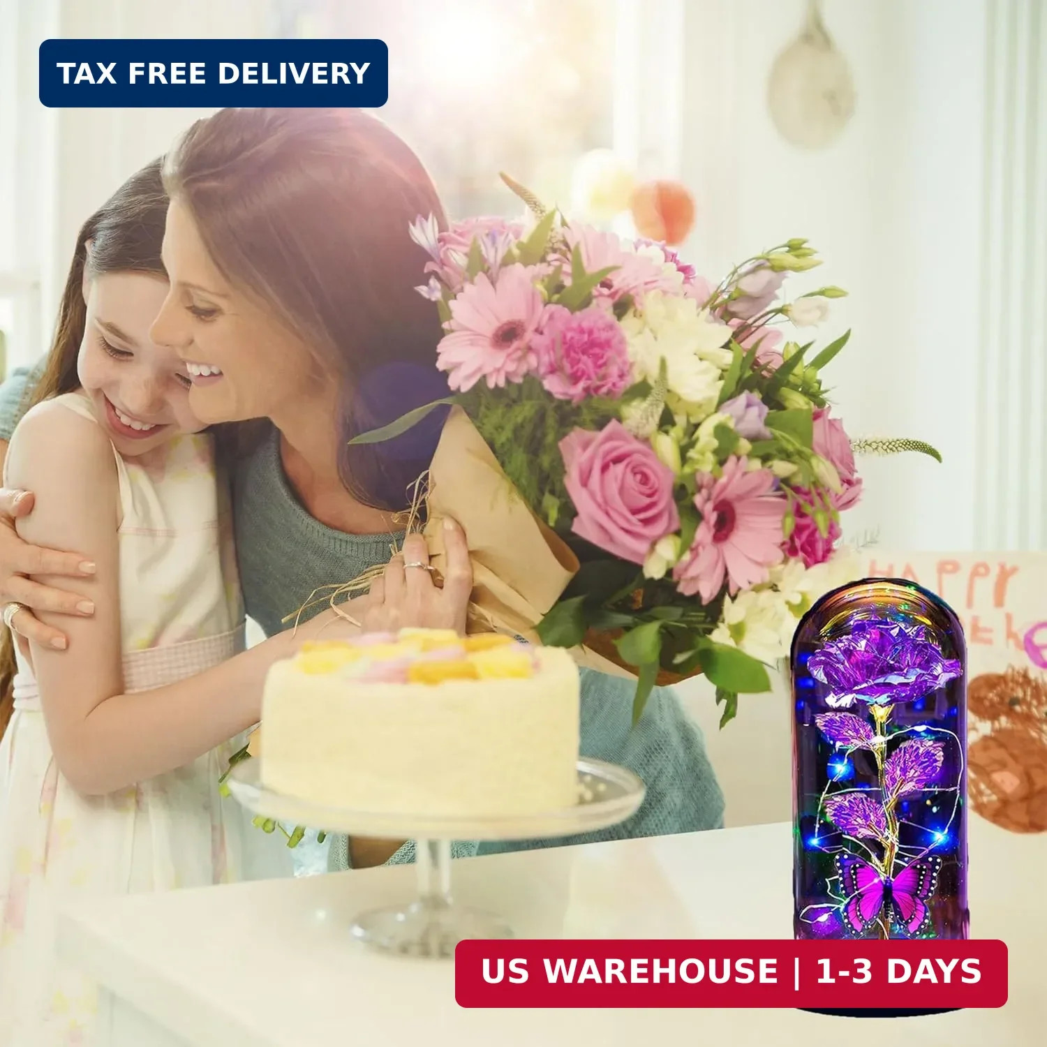 Mothers Day Flowers Gifts for Mom Wife Her Women,Light Up Rose Flower in A Glass