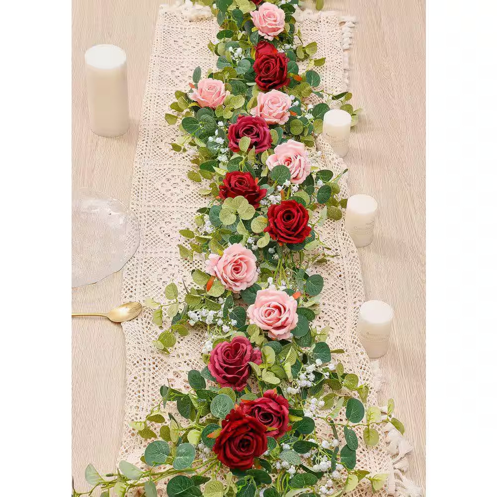 5.91 Ft. Red Indoor/Outdoor Artificial Rose Gypsophila Flowers for Wedding, Part