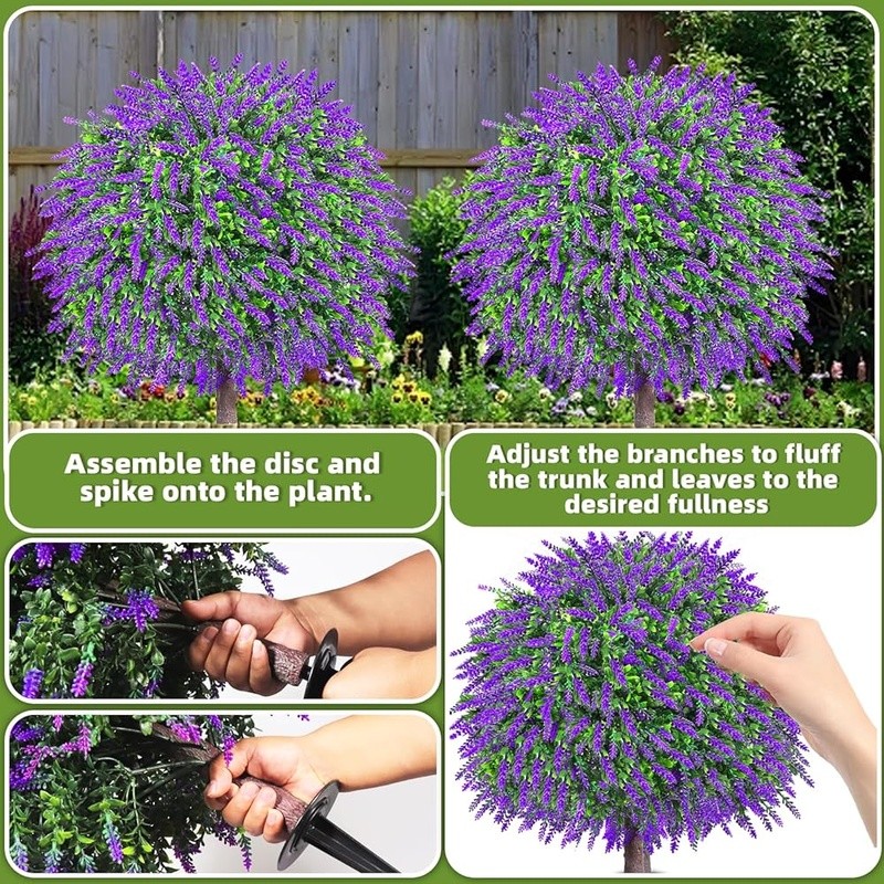 Artificial Lavender Topiary Trees Faux Plants Zero Maintenance Outdoor Decor New