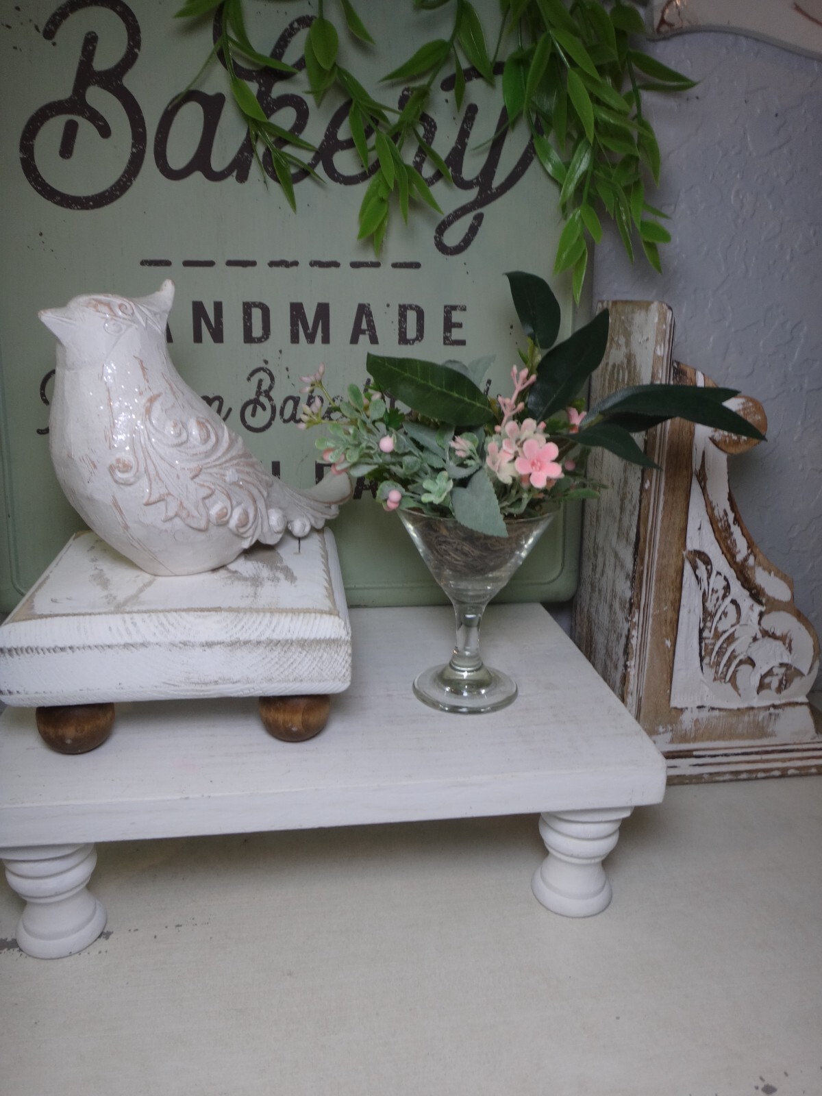 SMALL Floral arrangement centerpiece, tiered tray decor, in mini cocktail glass
