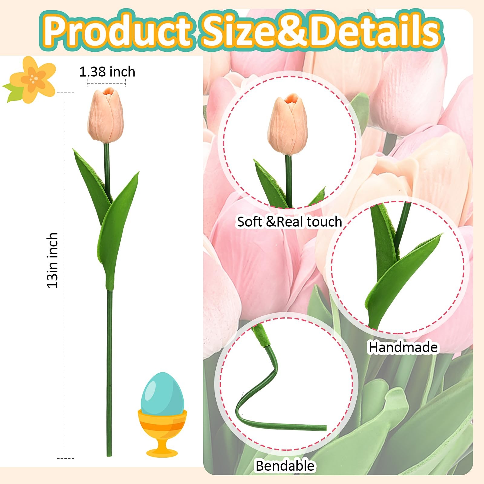72 Pcs Easter Decor, 36 Pink Speckled Eggs, 36 Multicolor Fake Tulips, Spring