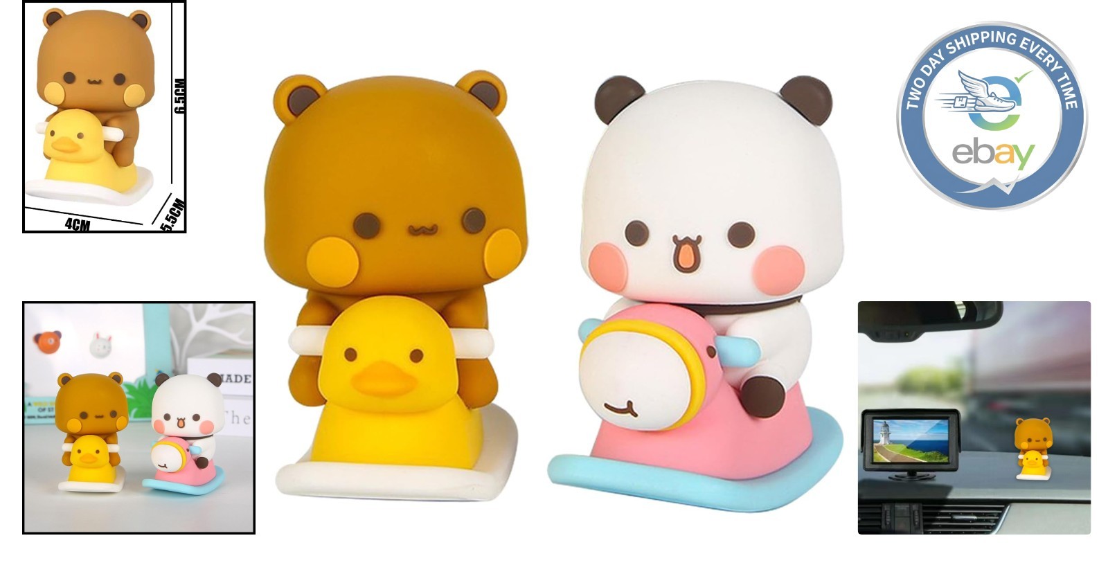 Adorable 2 PC Bubu & Dudu Bear Dashboard Decorations – Whimsical Car Ornaments