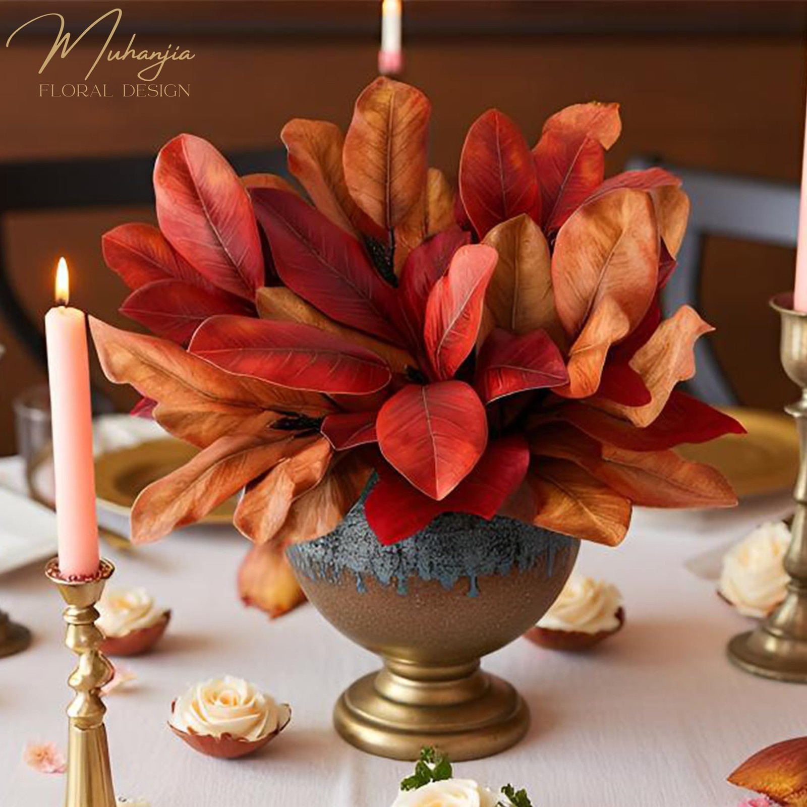 Magnolia Leaves 3D Artificial Magnolia Stems Branches for Vase Real Touch Fak…