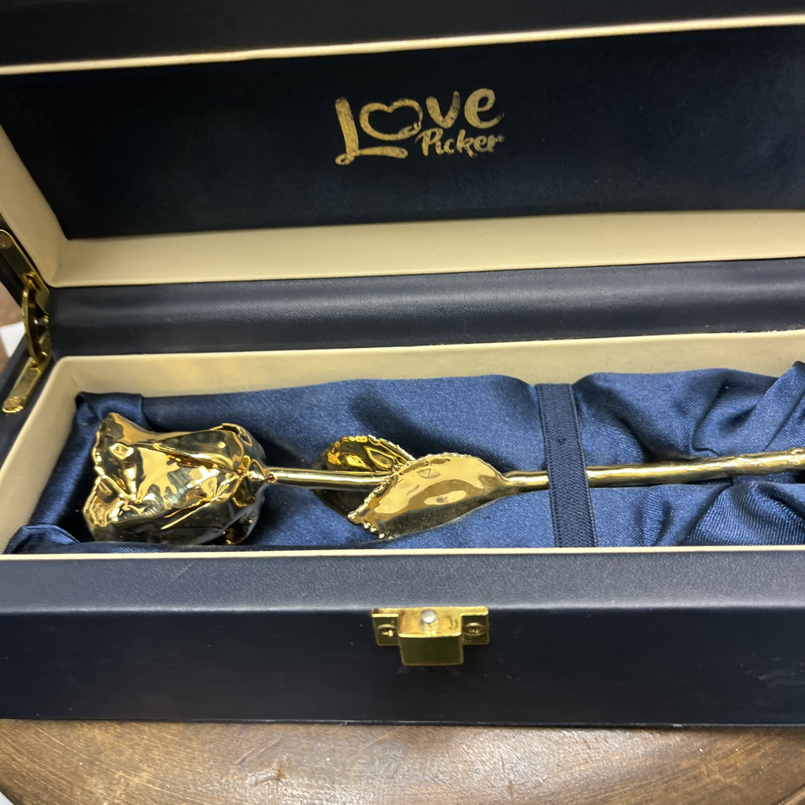 24K GOLD DIPPED NATURAL ROSE 7″ – MIDNIGHT BLUE GIFT BOX+ Vase