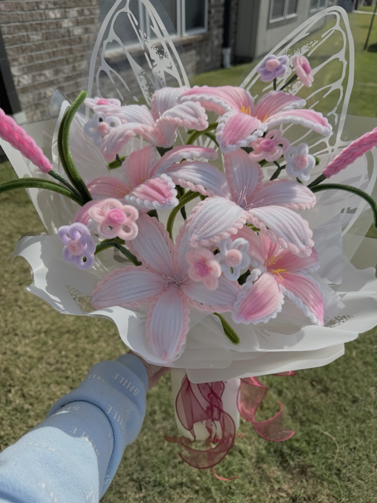 Handmade Lily Butterfly Bouquet | Pipe Cleaner Flowers | Artificial Floral Gift