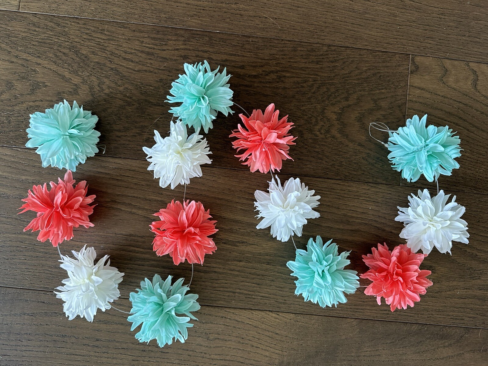 Coral Mint White GARLAND string 44″ Hobby Lobby puff flower bedroom peach teal