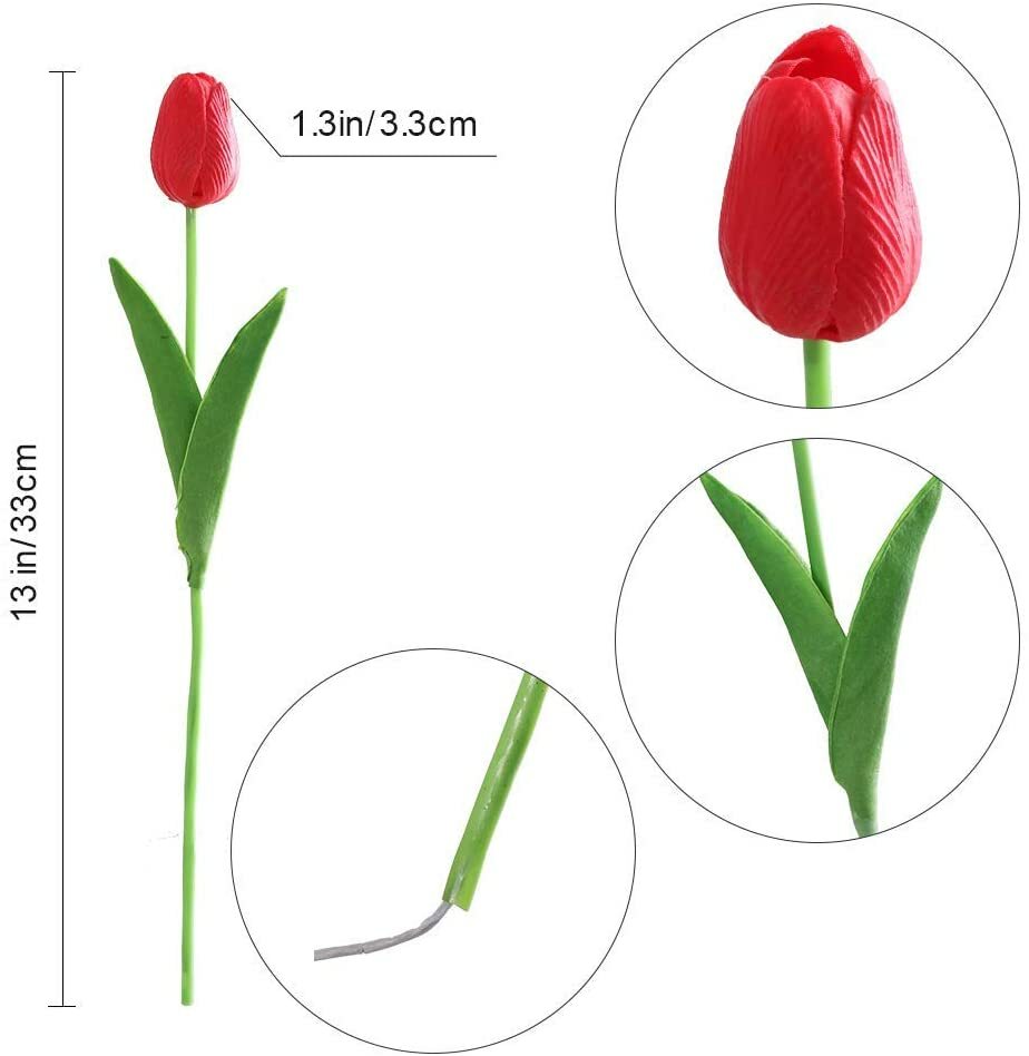 10 PACK Red Artificial Tulip Fake Flowers Real Touch For Wedding Home Decor US