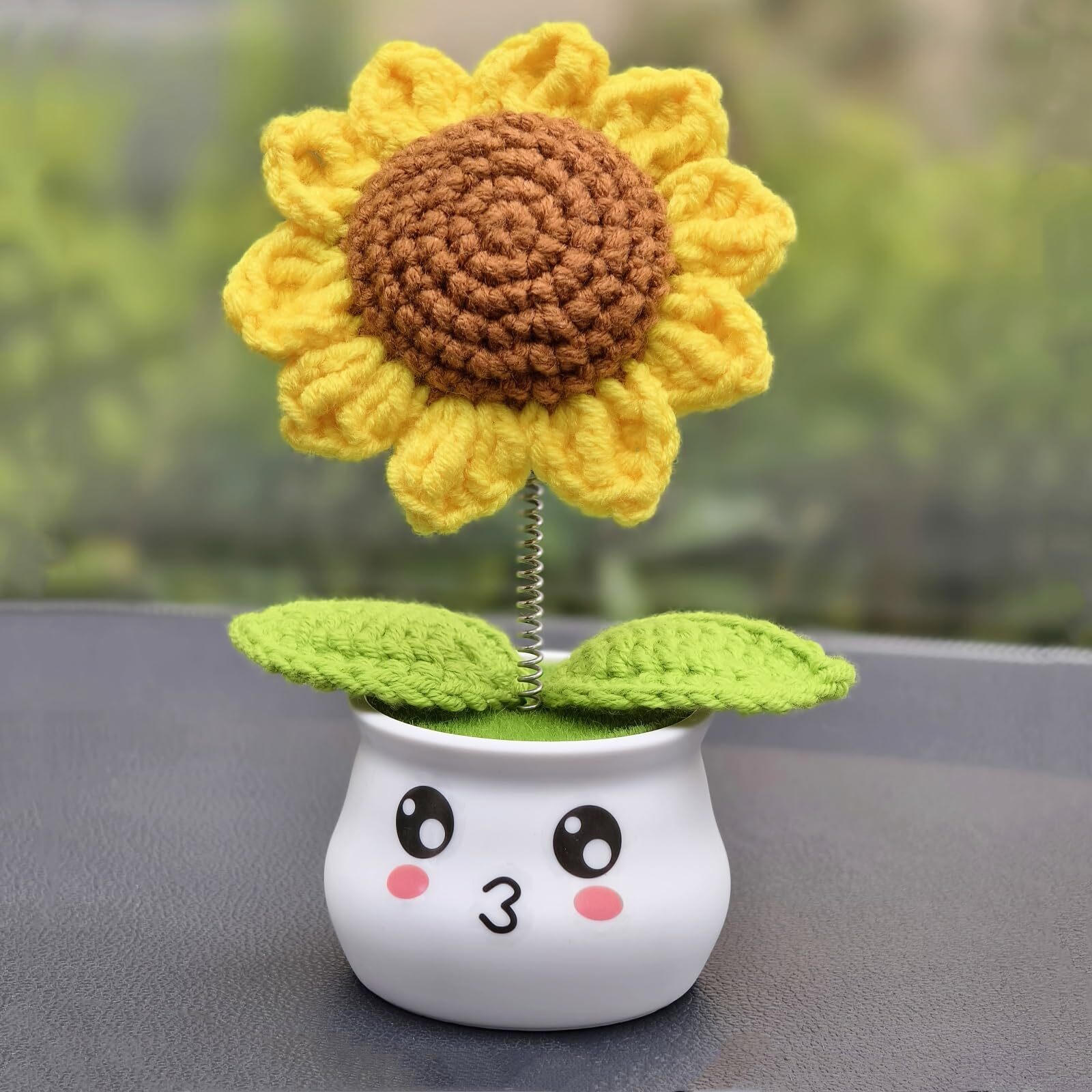 Crochet Sunflower Brown Knitted Flower Office Desk Decor Birthday Gift