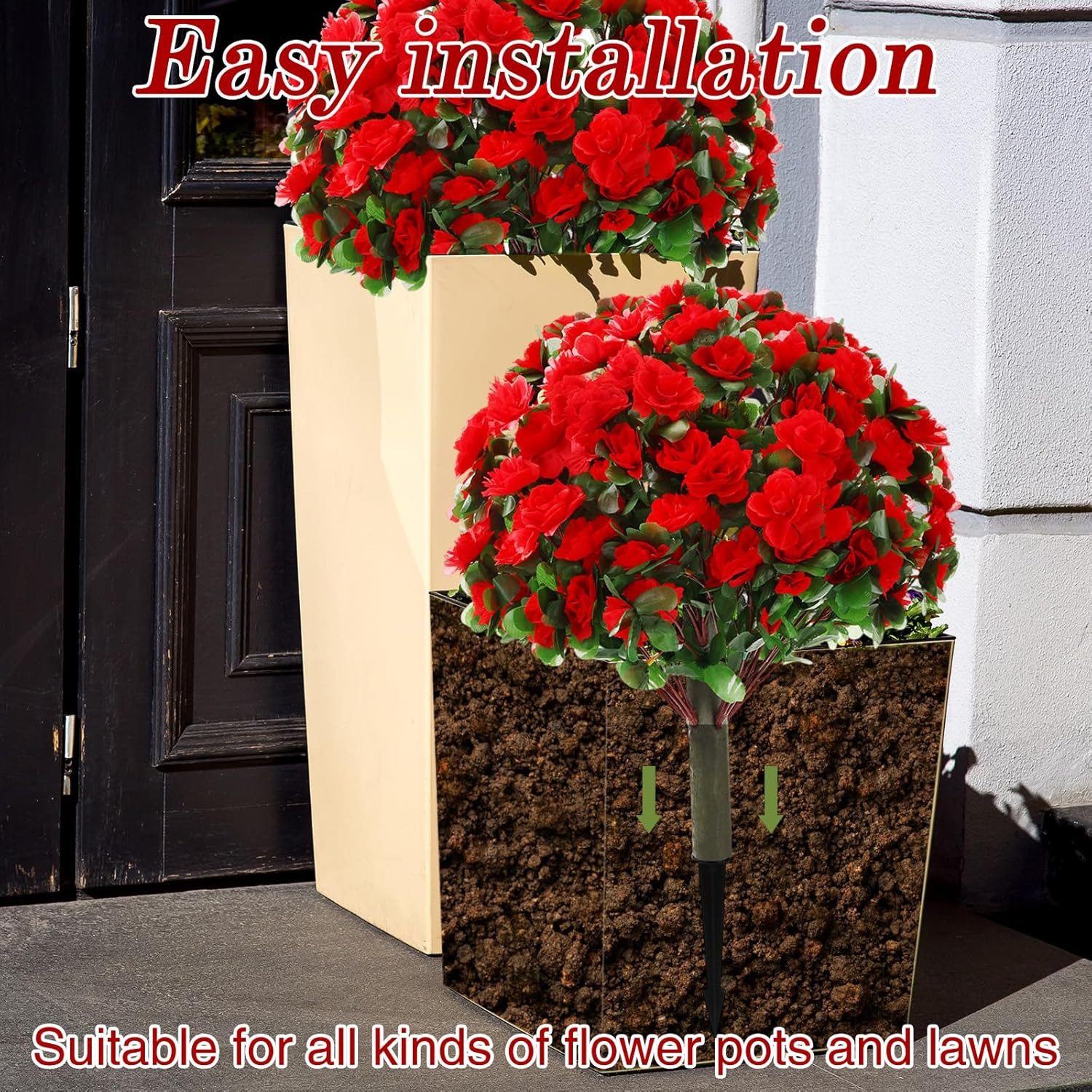 24″ Set of 2 Faux Poinsettia Topiary Trees for Indoor/Outdoor Xmas Decor