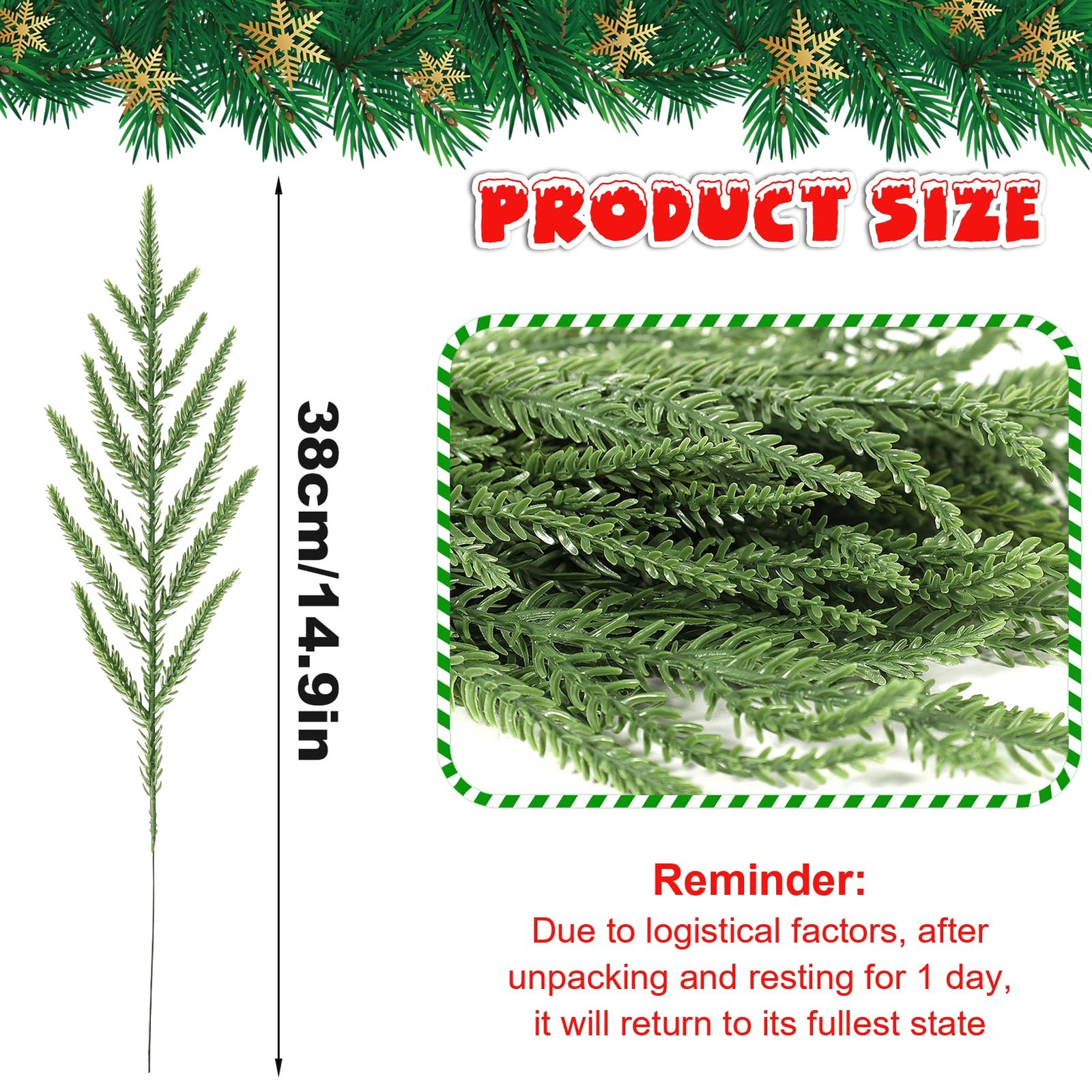 100PCS Christmas Norfolk Pine Branches,14.9 inch Artificial Norfolk Pine Stem…