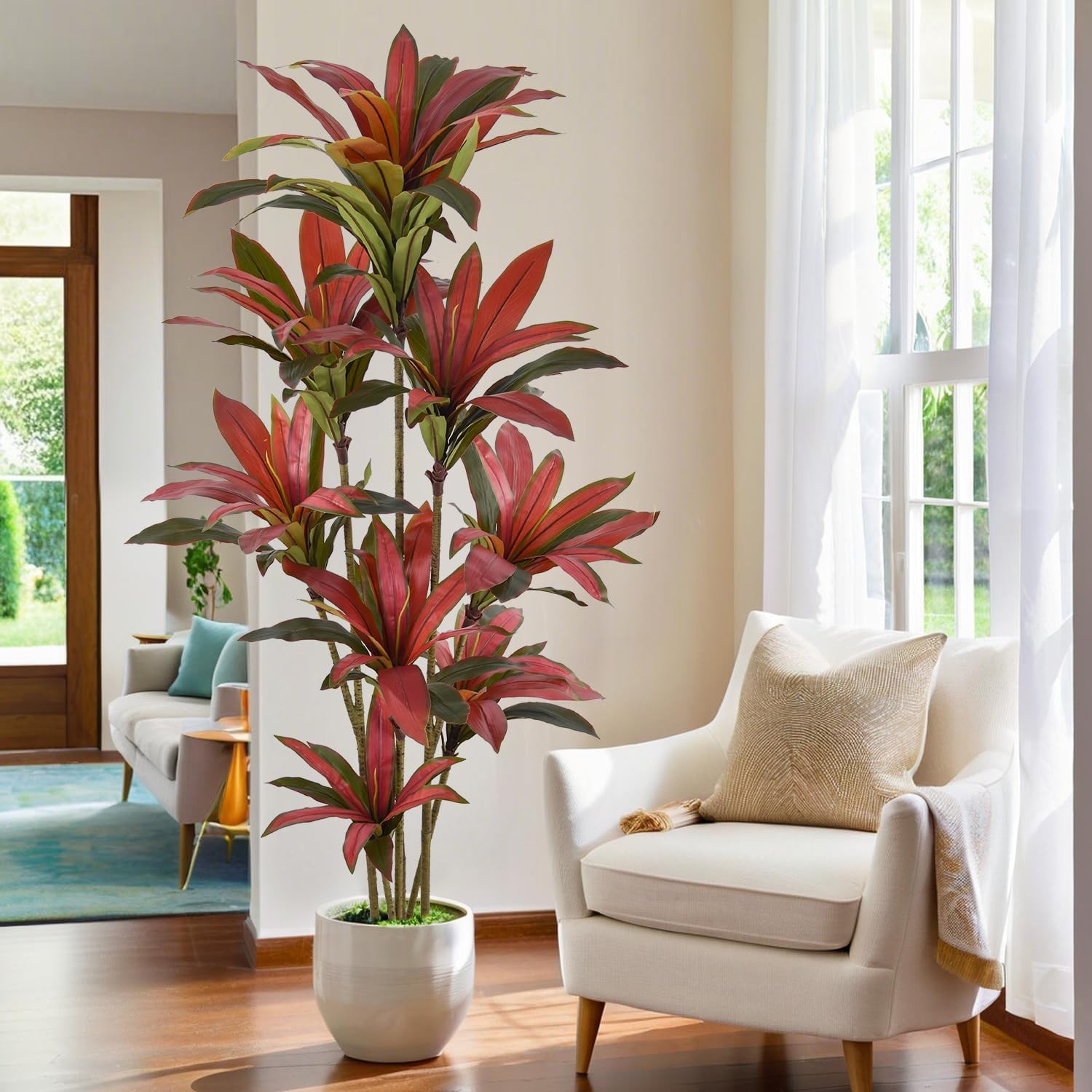 7ft Faux Dracaena Tree Artificial Silk Plant Red Leaves