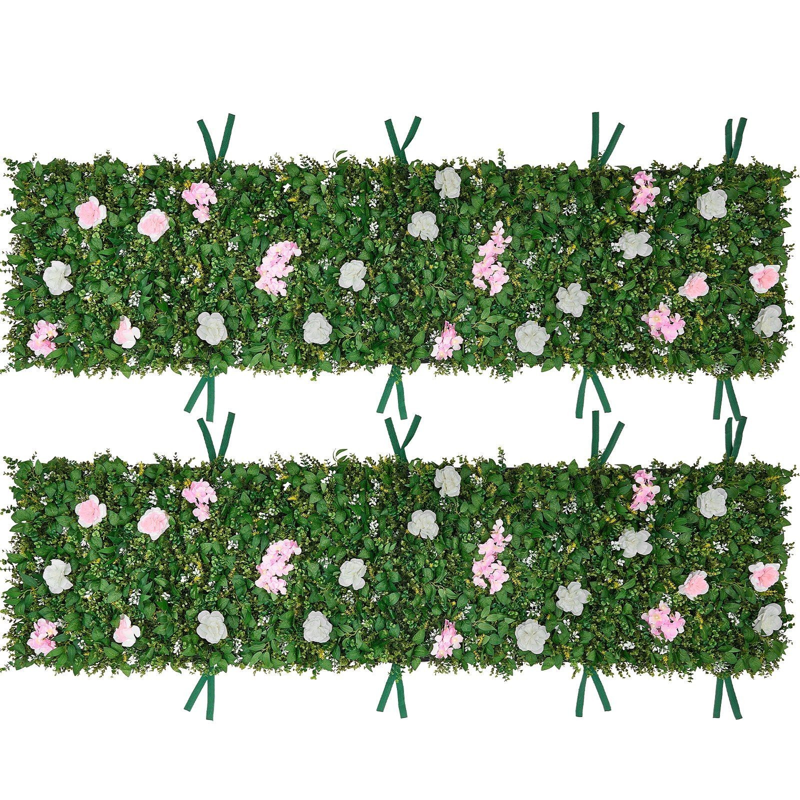 3D Silk Flower Wall Panel Set: Two 2x8ft PE Panels, Easy Install & Trim-Ready