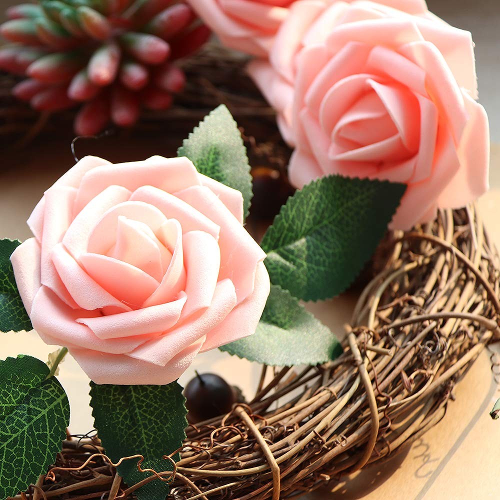 Artificial Flower 50pcs Real Looking Fake Roses w/Stem for DIY Wedding Bouque…