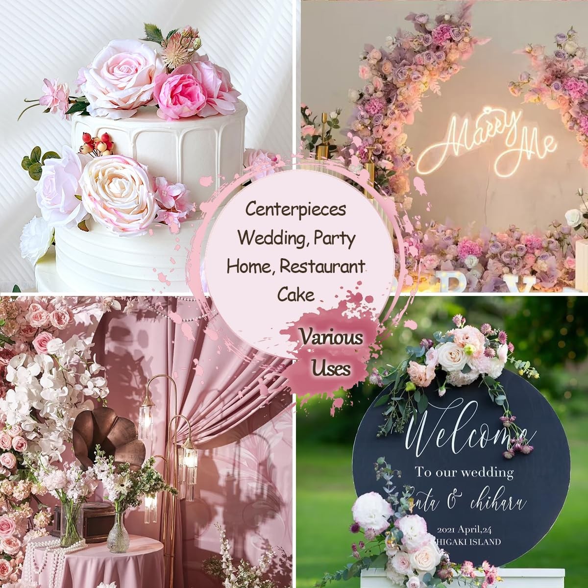 Blush Pink Artificial Flowers Combo Box Set Light Pastel Silk Roses with Stem…