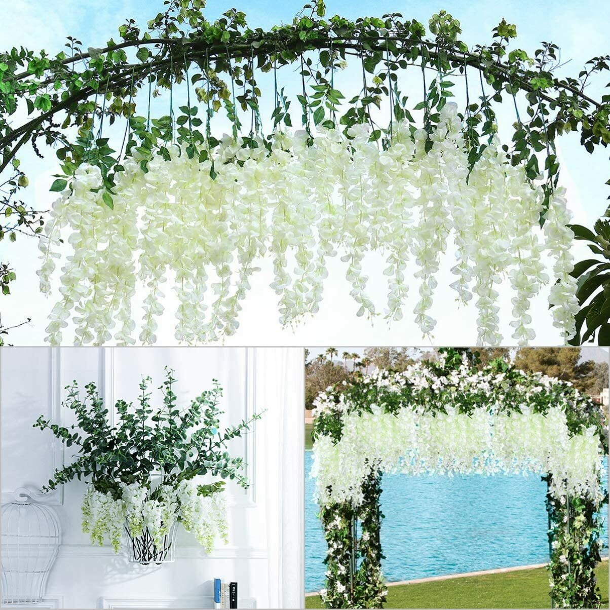 12/24 Pack Artificial Fake Wisteria Vine Ratta Hanging Garland Home Party Decor