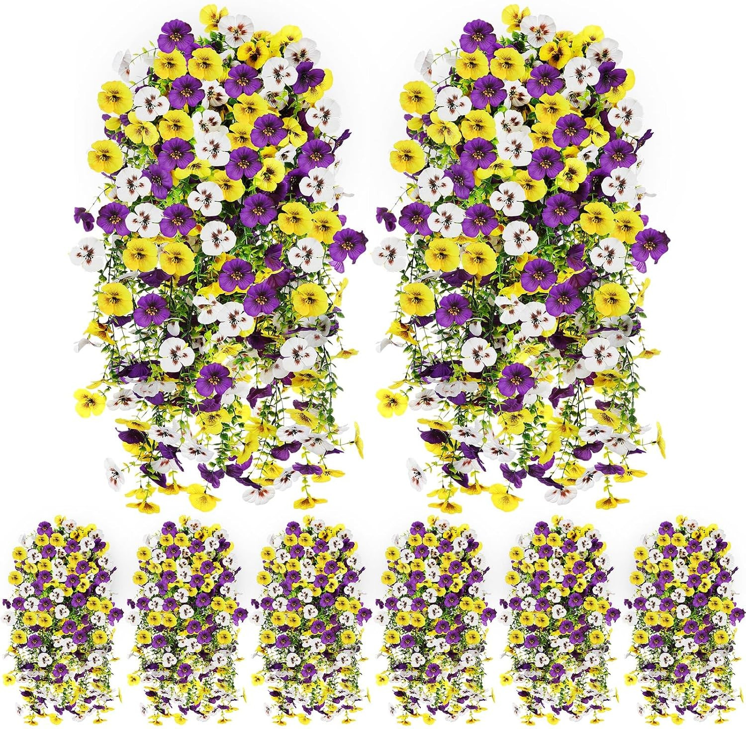 8 Pcs UV Resistant Hanging Pansy Flowers for Outdoor Spring Decor