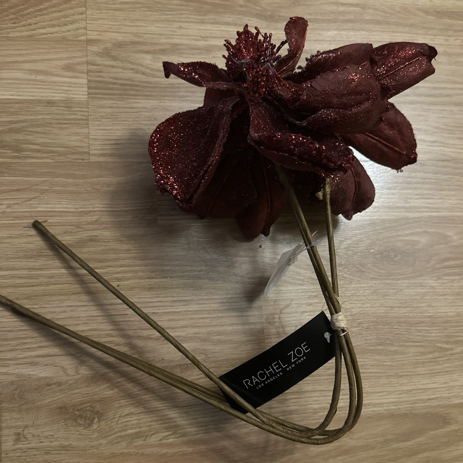 3 Rachel Zoe Red Burgundy Poinsettias Glitter Christmas Tree Floral Picks 18”
