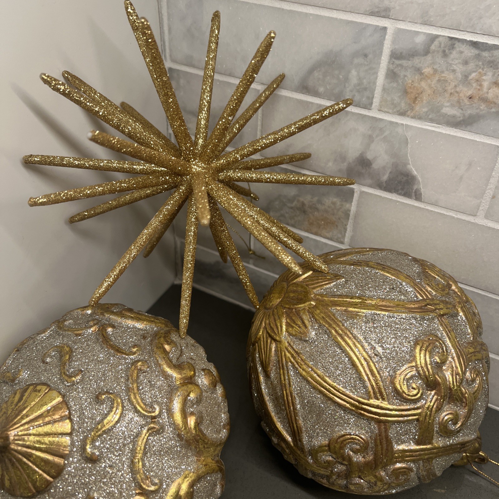 6 Extra Large/Large Gold Silver Glitter Ball Ornamental Decor