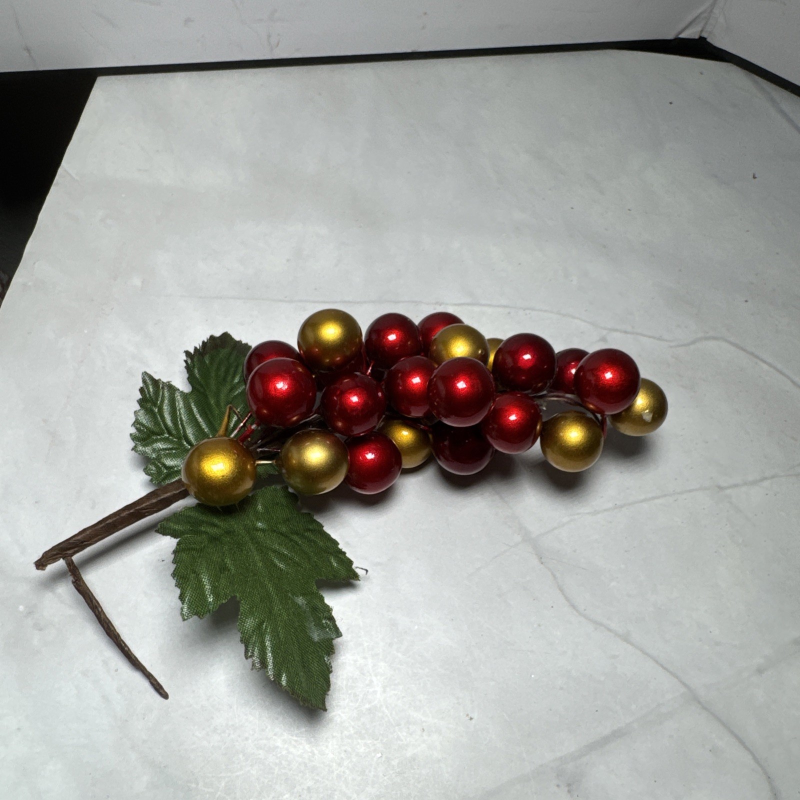 Red And Gold Holly Berry Stem and 4 Pine Cones Individual.