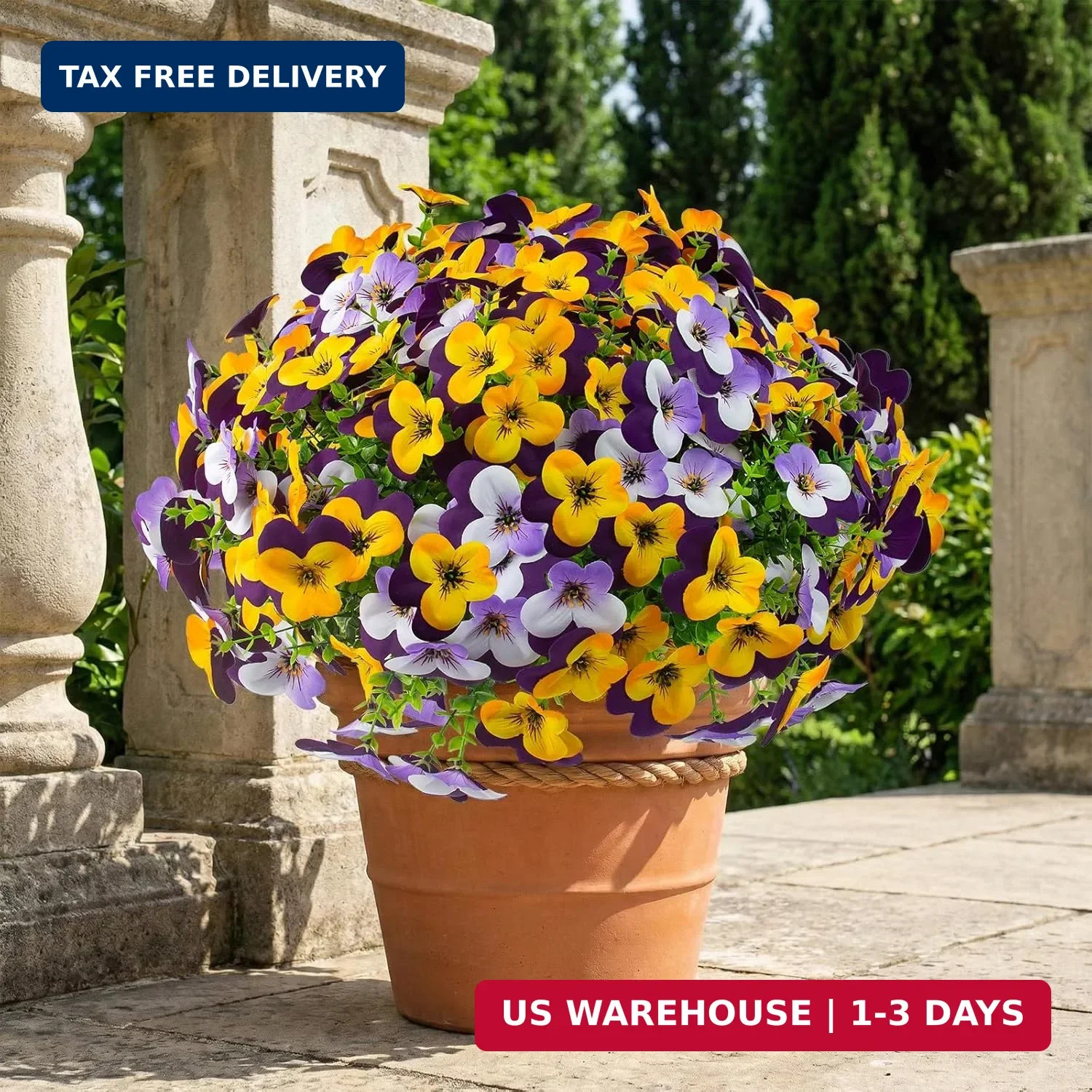 16 Pcs Artificial Pansy Flowers for Outdoor Faux Silk Spring Flowers for Outside