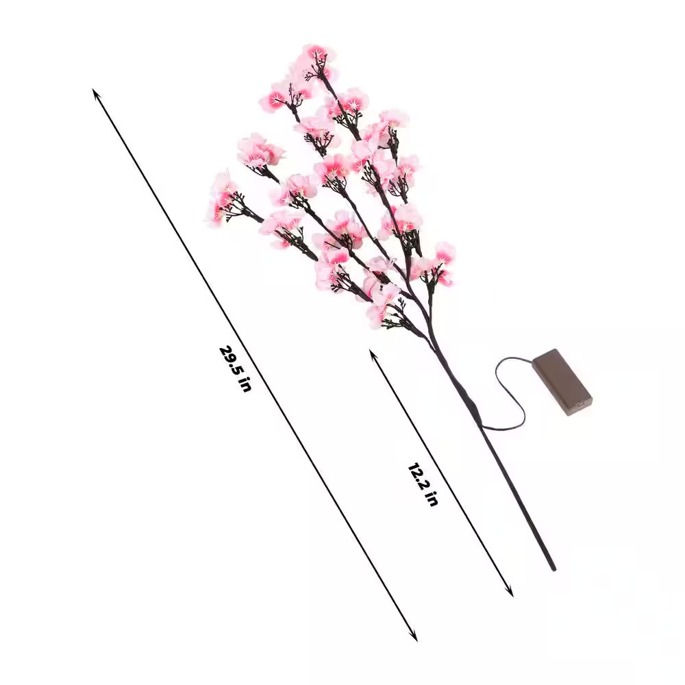 30 In. Pink Artificial Plum Blossom Lights Home Decoration 2Pcs Set Individual F