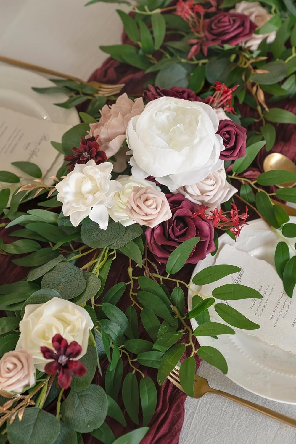 Flower Garland – 6FT Eucalyptus & Rose – Sweetheart Table Decor for Wedding Rece